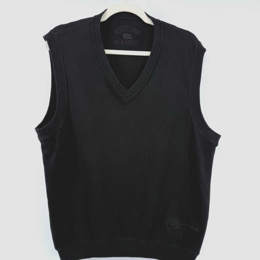 Cutter & Buck Golf Sweater Vest Mens L 100% Cotton V-Neck Sleeveless Made In USA